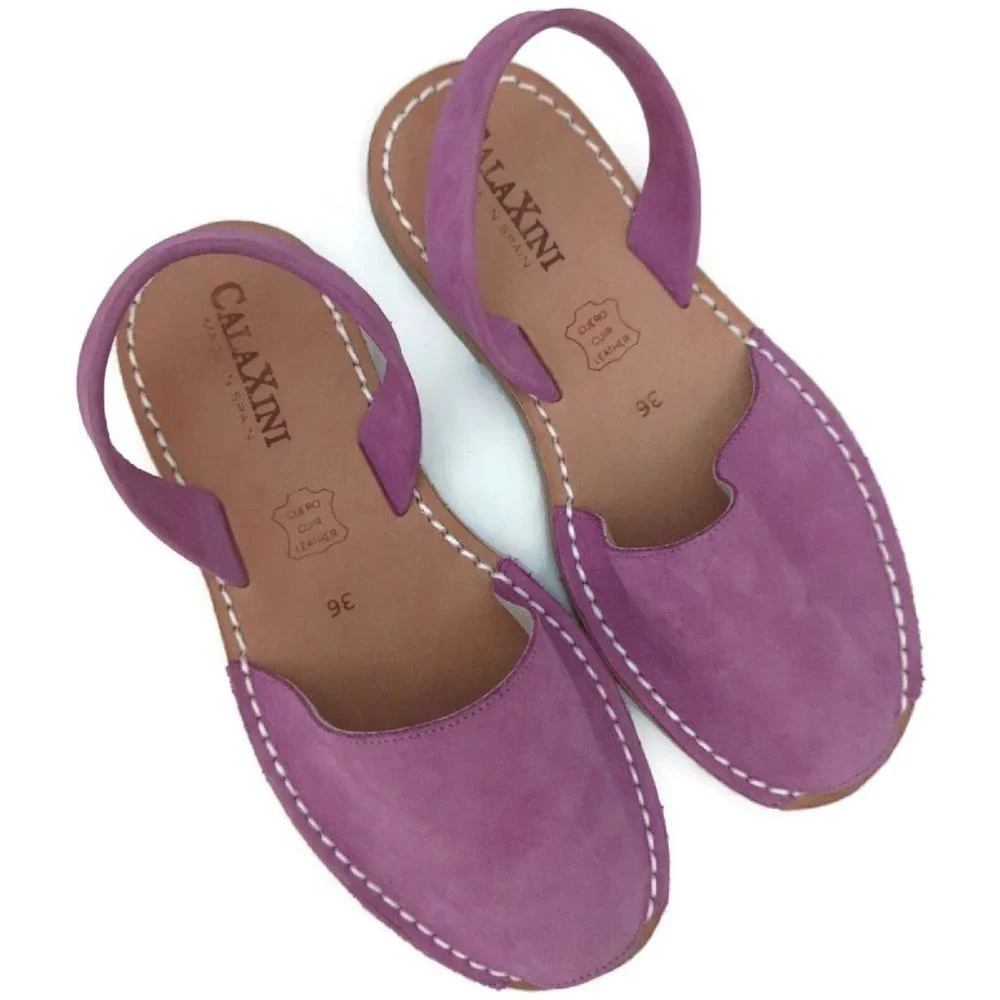 Calaxini Purple Leather Avarca Sandals Menorcan Slingback‎ Flats Spain Womens 36